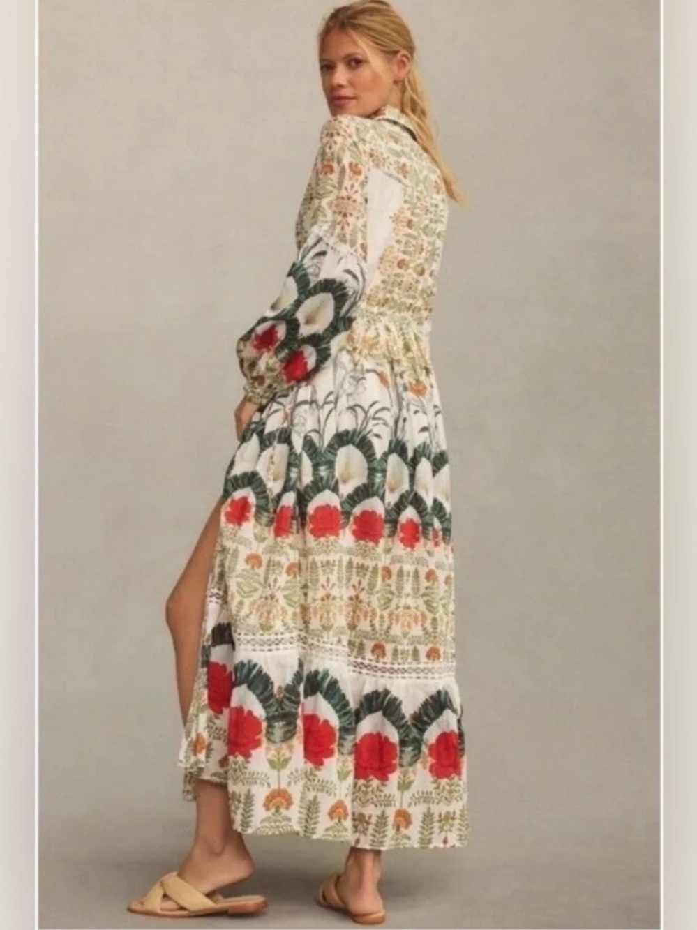 Anthropologie Eleanora Buttondown Shirtdress Silk Blend Botanical Motif Sz: L - Picture 2 of 15